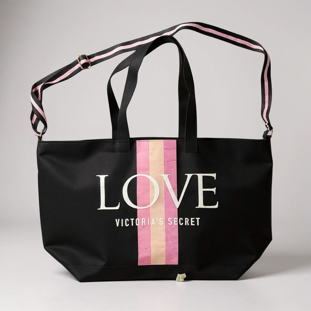 🖤 Victoria’s Secret LOVE Weekender Tote Bag | Black‎ Pink Stripe Travel Bag